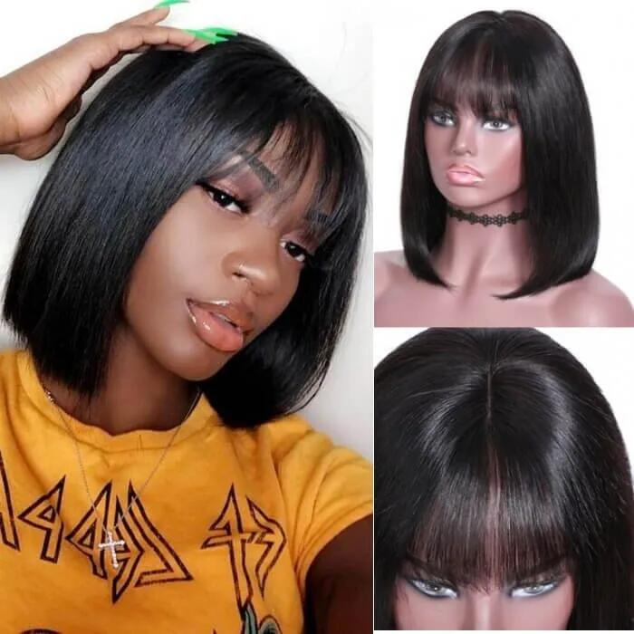 Stema 13x4 Lace Frontal Bob Straight Wig With Bangs Virgin Hair 